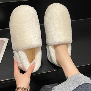 Thick-Soled Cotton Slippers Womens Winter Wear Minimalist Pure Color Interior Home Warm Plush Anti-Slip Heel For Home Cotton-Padded Shoes