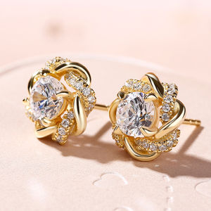 Huitan Dainty Gold Color Cubic Zirconia Stud Earrings for Women Fashion Contracted Design Bridal Wedding Earrings Luxury Jewelry