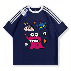 Collaboration Cartoon Printed Short Sleeve T-Shirt Three Stripes Loose Cap Sleeves