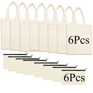 12-Pack Blank Sublimation Set – Includes 6 Tote Bags and 6 Zipper Pouches Perfect for DIY Heat Transfer Gifts & Events
