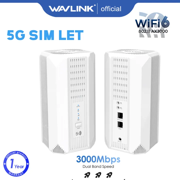 WAVLINK AX3000 5G NR CPE Router, Dual-Band Wi-Fi 6 Mesh Router with Nano SIM Card Slot, SA/NSA Support, Gigabit WAN/LAN Ports, Beamforming Antennas, VPNs,