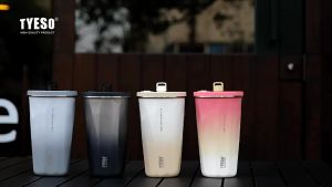 แก้วเก็บอุณหภูมิ TYESO แก้วกาแฟ พร้อมหลอด+แปรง ขนาด 600ml สีทูโทน รุ่นใหม่ล่าสุด+ฝาปิดหลอด 2อัน