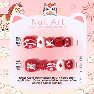 CHUBEISHI | Kids Red Nail Stickers Manual Crafted Year of the Horse Elegant Skin Tone Enhancing 6y