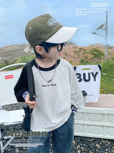 เสื้อยืดแขนยาวผ้าฝ้ายแท้สำหรับเด็กชาย ฤดูใบไม้ผลิและฤดูใบไม้ร่วง เสื้อชั้นในลำลองสำหรับเด็กชาย ทรงหลวม ปกคอกลม ระบายอากาศได้ดี