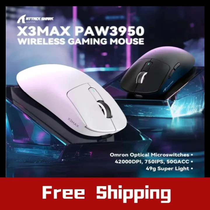 ATTACK SHARK | ATTACK SHARK X3 MAX Wireless Gaming Mouse 49g Ultralight PixArt PAW3950 42000 DPI Tri-Mode BT 5.4/2.4GHz/USB-C 1K Polling Rate