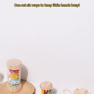 6-Piece Natural Wooden Baby Toy Set—Montessori-style wooden toys featuring rattles helps promote sensory development hand-eye coordination and fine motor skills.