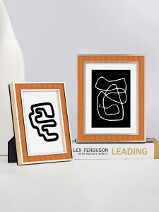 Original Design Woven Orange Leather Solid Wood Photo Frame Sample Luxury Minimalist Glass Display Stand Home Decor Accessories