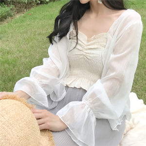 Korean Style White Chiffon Sunscreen Open Cardigan Shirt Women Summer plus Size Loose Slimming Shoulder Shawl Outerwear Trendy