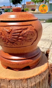 [TẶNG KÈM ẤM] Bình Ủ Ấm Trà Gỗ Dừa Điêu Khắc Rồng Phụng Giữ Nhiệt Cao Cấp Trang Trí Decor Quà Tặng Sang Trọng 1000ml