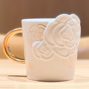 Starbucks 2022 White Relief Camellia Flower Mug & Ceramic Coffee Cup