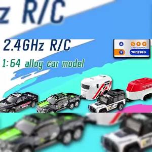 Mini Rc Car Trasped 1:64 Scale Alloy 5-Channel Electric Remote Control Desktop Vehicle With Trailer Premium Small Toy