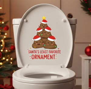 Funny Christmas Toilet Sticker "Santas Least Favorite Ornament" - Bathroom Decor Self-adhesive Waterproof Easy Apply/Remove