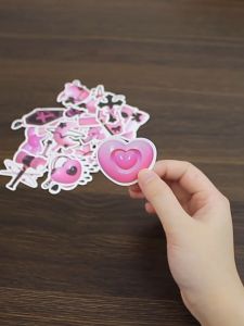50pcs Kawaii Pink & Black 3D Stickers Set for School Supplies DIY Projects and Waterproof Phone Decals