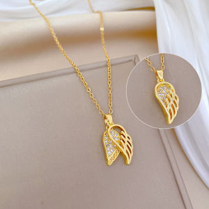 316L Stainless Steel Golden Hollow Out Wings Feather Necklace For Women New Trend Clavicle Chain Jewelry Holiday Gift