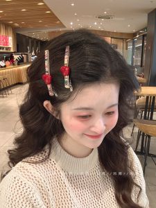 Ankela Red Heart Shaped Diamond Hair Clips Alligator Clips Bangs Holders Womens Forehead Fringe Duckbill Hair Accessories