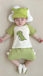 Bộ Cộc Tay Khủng Long Cho Bé Trai Chất Thun Tăm Co Giãn Thoáng Khí Cho Bé Từ 6-16Kg