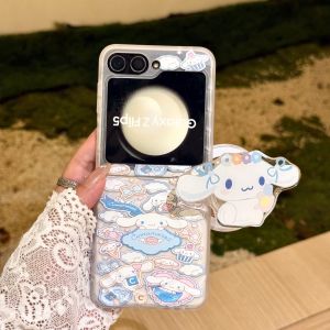 Sanrio | Cute Cartoon Sanrio Cinnamoroll Magnetic Stand Phone Case For Samsung Z Flip 7 6 5 4 Flip Folded Shockproof Cover With Chain