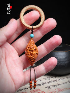 Olive-Stone Carving Single Pendant Cut Out Carved Carp Opera Lotus Mobile Phone Pendant Car Keychain Collectables-Autograph Bracelet
