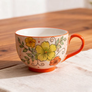 Embossed pure hand-painted ceramic cup beautiful large capacity breakfast cup high value flower tea cup milk oatmeal cup