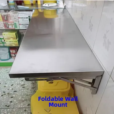 Stainless Steel Folding Support Frame Kitchen Wall Mounted Workbench Restaurant Punched Wall Foldable Table Wall Storage Rack