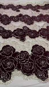 New African Velvet Lace Fabric With Sequins Big Beads 5 Yards Bridal French Tulle Wedding Luxury Beaded Lace For Evening Dress