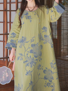 Original New Chinese Design Long Sleeve Mulberry Silk Pyjama Dress Womens Loose Fit Cotton Nightgown Spring Season Sleepwear