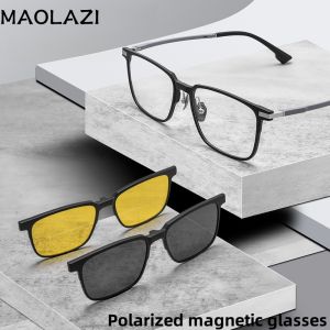 MAOLAZI Fashion Business Polarized Eyeglasses Luxury Retro Square Magnetic Eyewear Optical Prescription Glasses Frame Men Y9022