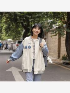 Loose Womens Baseball Jacket 2022 Autumn New Style Small Size Student Casual Sweet College Style Color Block Short Coat