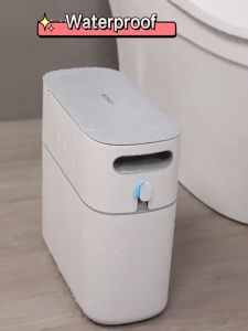Ecoco Press-Type Narrow Trash Can8L 12L Space-saving Large Capacity Trash Bin with Cover Automatic Packaging Free 1-Roll Drawstring Trash Bag