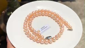 Vòng Cổ Ngọc Trai Tròn Màu Cam Hồng 8li Cn2