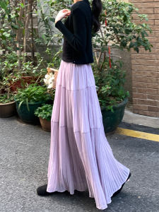 Gentle Wind Purple A-Line Midi Skirt Womens New Spring 2025 Beautiful Large Skirt High Waist Pleated Long Skirt