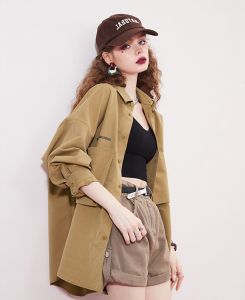 Retro Long Sleeve Shirt Jacket Womens Loose Casual Style Spring Autumn College Wind Casual Match All Seasons Button up