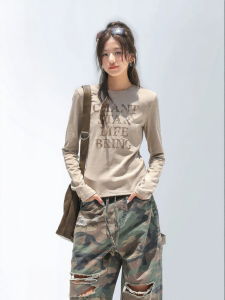 Printed Long Sleeve T-Shirt Slim Fit Crop Top