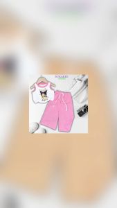 Bộ sát nách quần ống rộng bé gái thun gân hình in kuromi kem cho bé 6kg -30kg.SNQD01.