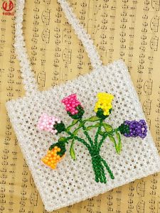 Handmade Beaded Bag Womens Bag Hand-Woven Susan Alexandra Shining 3D Rose Queen Shoulder Bag