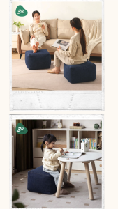 Ghế đôn Sofa hạt xốp vuông 3II HOME 40x40x30cm vải Jean xanh navy cao cấp gọn nhẹ êm ái decor sang xịn cho mọi không gian