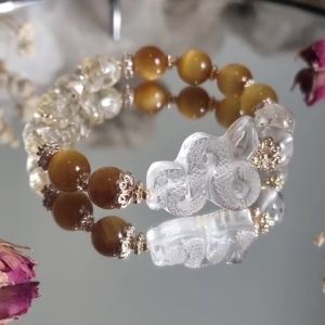 Clear Quartz Snake II Abundance Prosperity & Protection Bracelet - Clear Quartz Pyrite in Quartz Golden Tigers Eye Citrine Year of the Snake 2025
