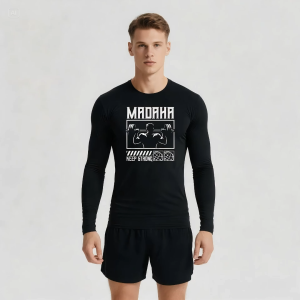 Madaha Kaos Baju Lengan Panjang Dry fit Jersey Olahraga Fitness lift Barbell