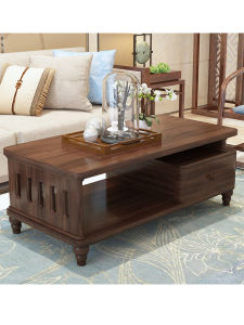 Solid Wood Tea Table Minimalist Modern Log Small Apartment Home Table Multi-Functional Chinese Living Room Economy TV Cabinet Unit