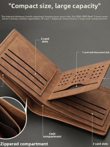 Black Tech Flip Wallet for Men College Student Integrated Driver License And Wallet Leather Horizontal Pattern Pure Color