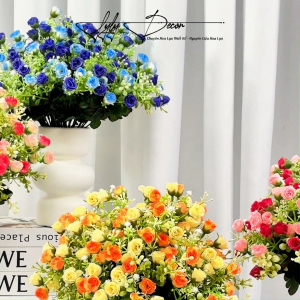 [TẶNG BÌNH] 5 Cụm TẶNG Bình - Hồng Tỷ Muội 8 Nhánh 30-32 Bông. Trang Trí Phòng Khách. Hoa Lụa LyLy Decor