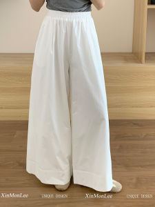 White High Waist Wide Leg Pants Womens Casual Loose Long Trousers Versatile Korean Style Commute Straight Cut Elastic Waist