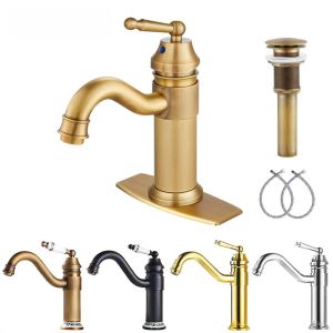 Antique European Brass Bathroom Faucet Single Hole High Installation