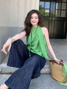 K2 Onlinestore Green Sashless Sleeveless Vest Womens Summer Slimming Stylish Top Korean Style Casual Wear All Seasons