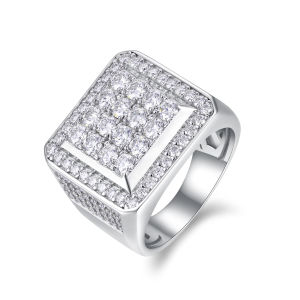 Nhẫn Nam JIUZUAN Đính Đá Moissanite Toàn Bộ Phong Cách Hip Hop Bạc 925 Mạ Vàng 18K Trang Sức Kiểu Pave Quà Tặng Kèm Chứng Nhận GRA