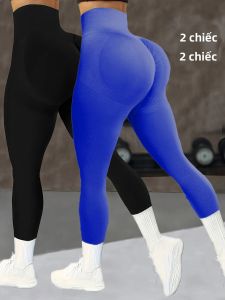 2 Quần Legging Tập Yoga Liền Mạch Cho Nữ Kiểm Soát Vùng Bụng Chống Lộ Khi Ngồi Xổm Quần Tập Gym Quần Thể Thao Co Giãn Chất Liệu Nylon