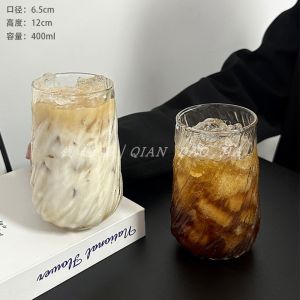 Retro Japanese Style Fruit Tea Cup American Coffee Cup Special Juice Cup Latte Beverage Glass Cup Ins Style Transparent Single Layer Universal Cup