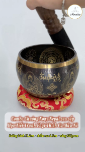 [Amrita] Chuông xoay Nepal tụng kinh - thiền định cao cấp Họa tiết Phật Thích Ca Mâu Ni và chú ngữ “Om” - CXNP5