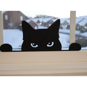Creative Cat Watching Design Iron Art Black Cat Silhouette Window Decor Garden Fence Decor Flower Pot Weatherproof Metal Craft