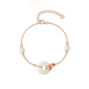 CTS S925 Silver Hetian Jade Koi Ping An Buckle Bracelet CHOW TAI SENG 周大生 S1HC0554 ﻿